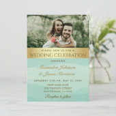 Goldkalligrafisches Foto Grün Einladung (Stehend Vorderseite)