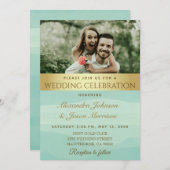 Goldkalligrafisches Foto Grün Einladung (Vorne/Hinten)