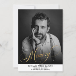 Goldkalligrafisches Foto zur Beerdigung des Gedäch Einladung