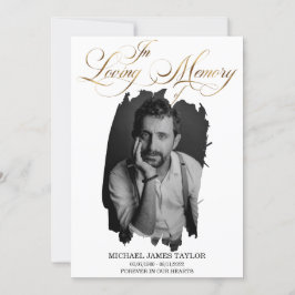 Goldkalligrafisches Foto zur Beerdigung des Gedäch Einladung