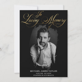 Goldkalligrafisches Foto zur Beerdigung des Gedäch Einladung