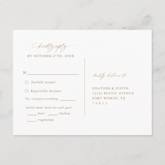 Goldkalligrafisches Hochzeitmenü UAWG Postkarte (Rückseite)