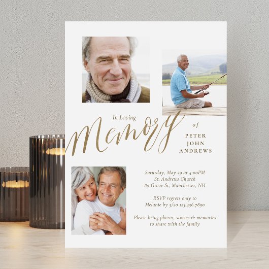 Goldkalligraphie 3 Foto zur Beerdigung des Gedächt Einladung