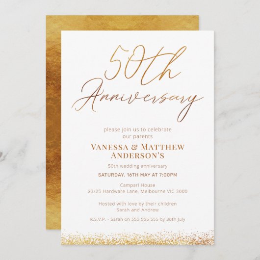 Goldkalligraphie 50. Hochzeitstag Einladung (Vorne/Hinten)