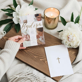 Goldkalligraphie Foto Collage Baby Taufkreuz Einladung