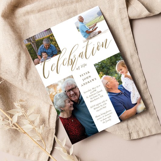 Goldkalligraphie-Foto-Kreuzfeier des Lebens Einladung