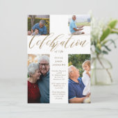 Goldkalligraphie-Foto-Kreuzfeier des Lebens Einladung (Stehend Vorderseite)