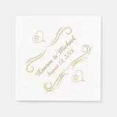 Goldkalligraphie Herz Swirl Hochzeit Serviette (Vorderseite)