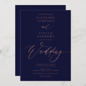 Goldkalligraphie-Hochzeit der schicken Rose Einladung (Vorne/Hinten)