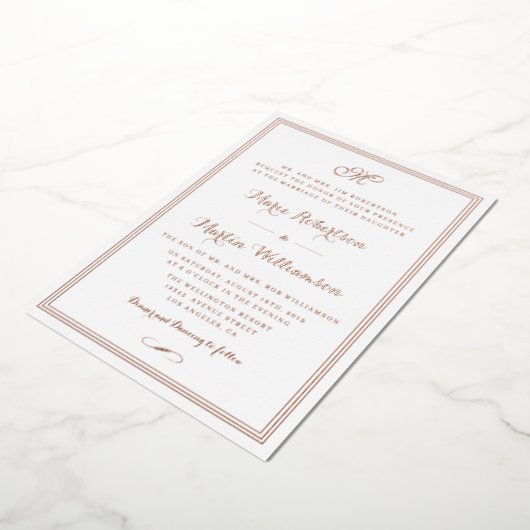 Goldkalligraphie-Hochzeit in Schwarz und Rose Folieneinladung (Gedreht)