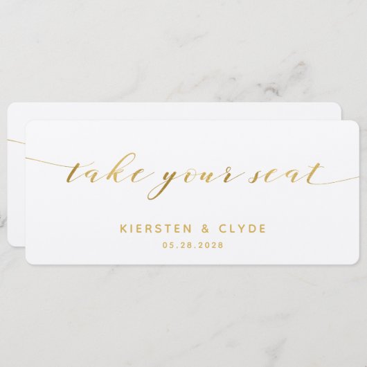 Goldkalligraphie Hochzeit Nehmen Sie Ihre Sitzplat Einladung (Vorne/Hinten)