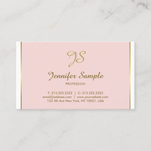 Goldkalligraphie Monogram Trendy Chic Pink Schlich Visitenkarte (Vorderseite)