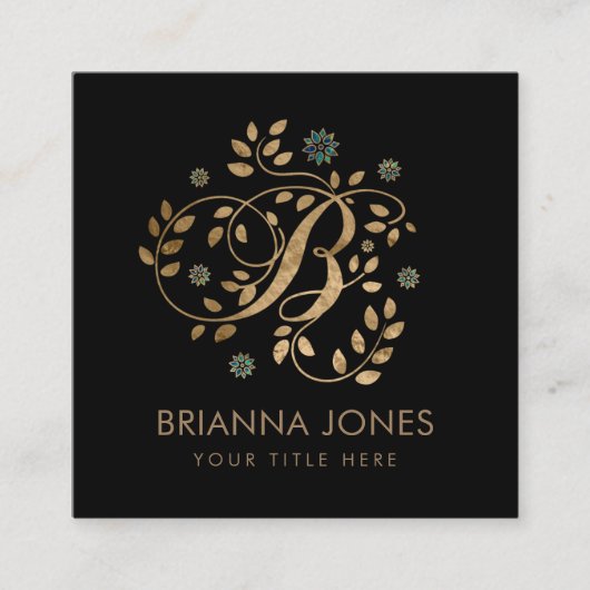 Goldkalligraphie Monogramm mit Buchstabe B Quadratische Visitenkarte (Vorderseite)