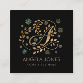 Goldkalligraphie Monogramm mit dem Buchstaben A Quadratische Visitenkarte