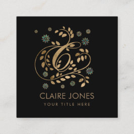 Goldkalligraphie Monogramm mit dem Buchstaben C Quadratische Visitenkarte