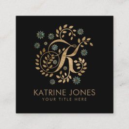 Goldkalligraphie-Monogramm mit dem Buchstaben K Quadratische Visitenkarte