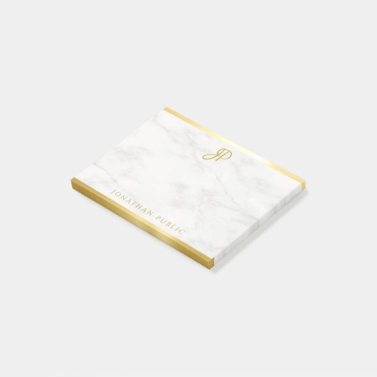 Goldkalligraphie-Monogramm-Vorlage aus weißem Marm Post-it Klebezettel (angewinkelt)