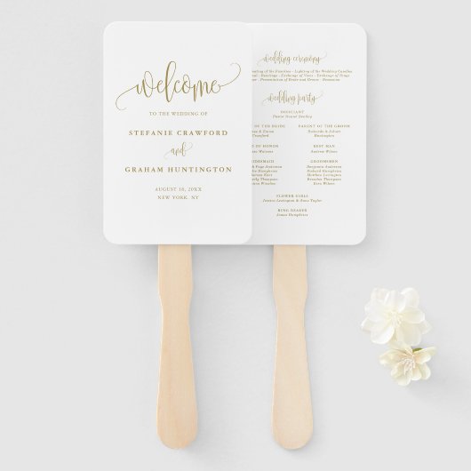 Goldkalligraphie-Script-Hochzeitsprogramm Fächer (Vorne und Hinten)