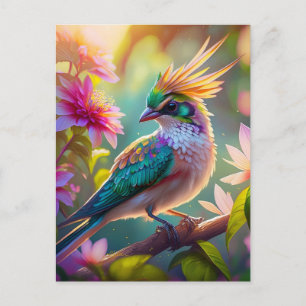 Goldkammgrüner Kopf Fink Fantasie Vogel Postkarte