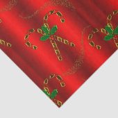 Goldkandykane und Holly am Roten Weihnachten Seidenpapier (Detail)
