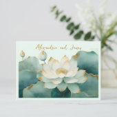 Goldkanten der Hochzeitlotus-Blume RSVP Karte (Stehend Vorderseite)