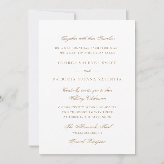 Goldkaramel Formal Calligraphy Elegante Wedding Einladung (Vorderseite)