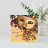 Goldkarneval-Maskerade-Party Einladungen (Stehend Vorderseite)