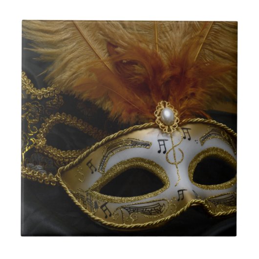 Goldkarnevals-venezianische Masken-Maskerade Fliese (Vorderseite)