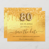 Goldkarte des 80. Glitzer Save the Date (Vorne/Hinten)