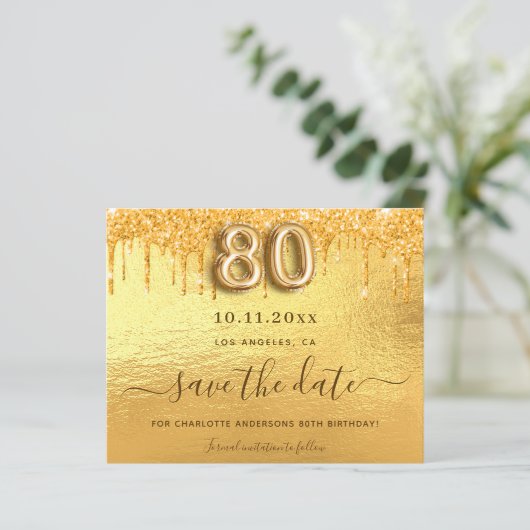 Goldkarte des 80. Glitzer Save the Date (Stehend Vorderseite)
