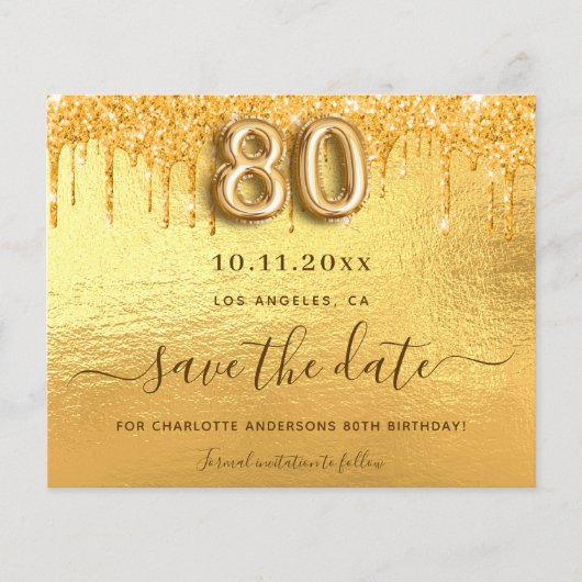 Goldkarte des 80. Glitzer Save the Date (Vorderseite)