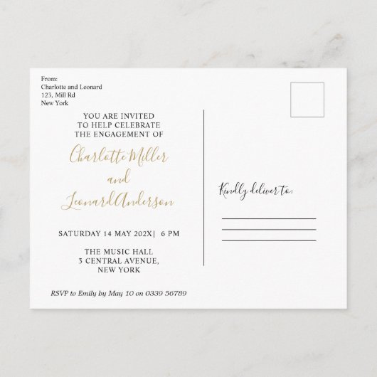 Goldkarte Verlobung Postkarte (Rückseite)