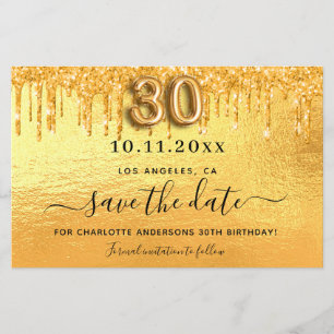 Goldkarte zum 30. Geburtstag, Glitzer Save the Dat