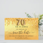 Goldkarte zum 70. Geburtstag, Glitzer Save the Dat (Stehend Vorderseite)