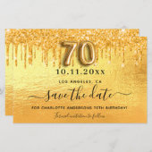 Goldkarte zum 70. Geburtstag, Glitzer Save the Dat (Vorne/Hinten)