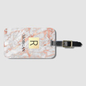 Goldkarton, Name und Monogramm, weiß und Rose Gepäckanhänger (Vorderseite (Horizontal))