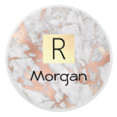 Goldkarton, Name und Monogramm, weiß und Rose Keramikknauf (Vorderseite)