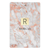 Goldkarton, Name und Monogramm, weiß und Rose Mini Klemmbrett (Rückseite)