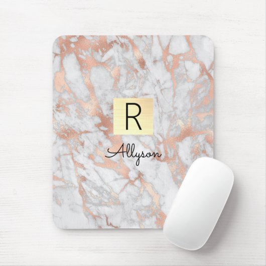 Goldkarton, Name und Monogramm, weiß und Rose Mousepad (Mit Mouse)