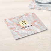 Goldkarton, Name und Monogramm, weiß und Rose Rechteckiger Pappuntersetzer (angewinkelt)