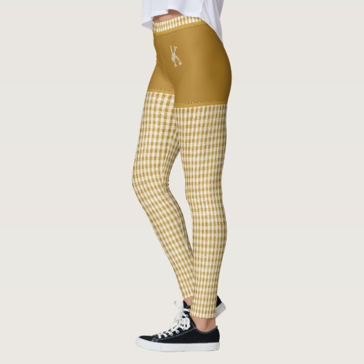 Goldkarton-Stoffdruckmonogramm Personalisiert Leggings (Links)