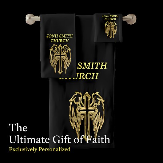 Goldkatholisches Kreuz mit Flügeln Badhandtuch Set