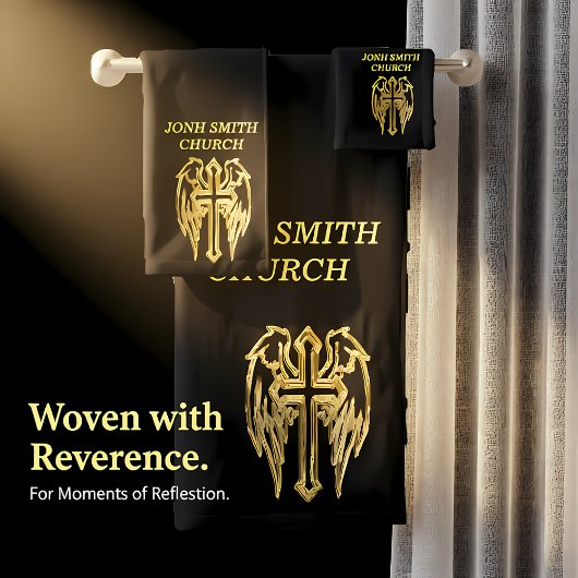 Goldkatholisches Kreuz mit Flügeln Badhandtuch Set