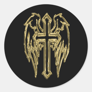 Goldkatholisches Kreuz mit Flügeln Runder Aufkleber