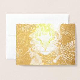 Goldkatze in Tree Fun Purr-fect Perfect Weihnachte Folienkarte