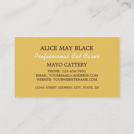 Goldkatze, Katze Boarding, Futter Visitenkarte (Rückseite)