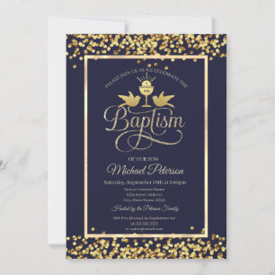 Goldkelch Konfetti Navy Blau Einladung