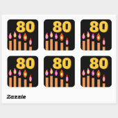 Goldkerzen 80. Geburtstag Quadratischer Aufkleber (Blatt)