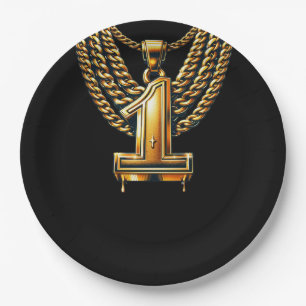 Goldkette 1 Träne #1 1. Geburtstagsfeier Pappteller