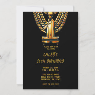 Goldkette 1 Tropfen #1 Geburtstagsfeier Einladung